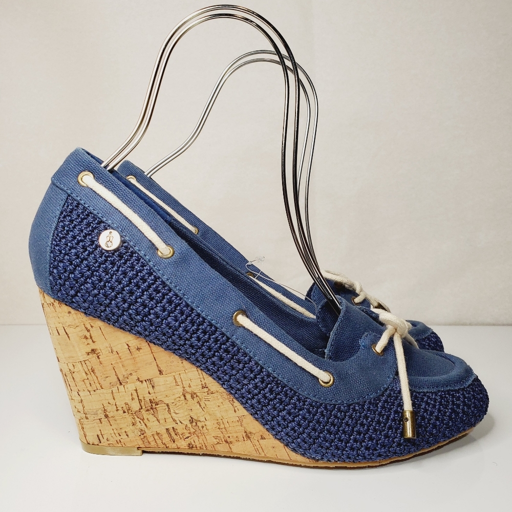 The Sak Newport Katie Blue Crochet Boat Cork Wedge 10